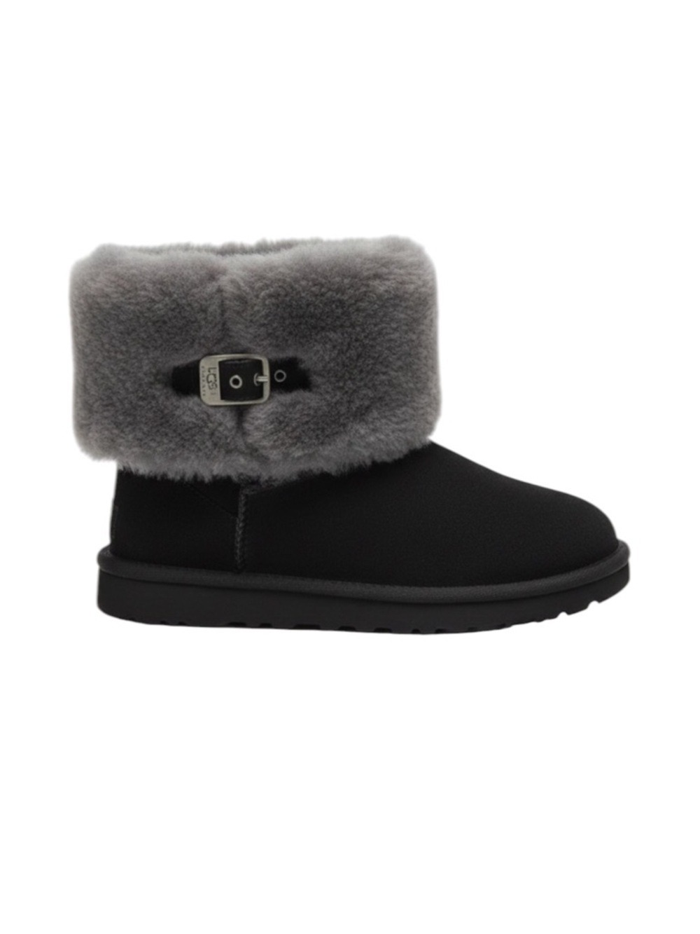 UGG Australia Classic Buckle Shearling Boots Black Gray Size 7